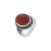 Maroon Oval Mens Silver Ring