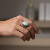 Patterned Marble Silver Men's Ring