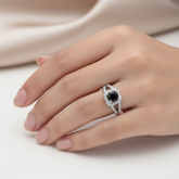 Black Zircon Silver Band Ring