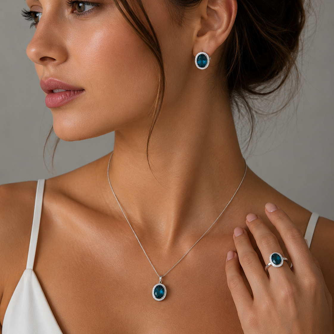 Teal Oval Studded Set