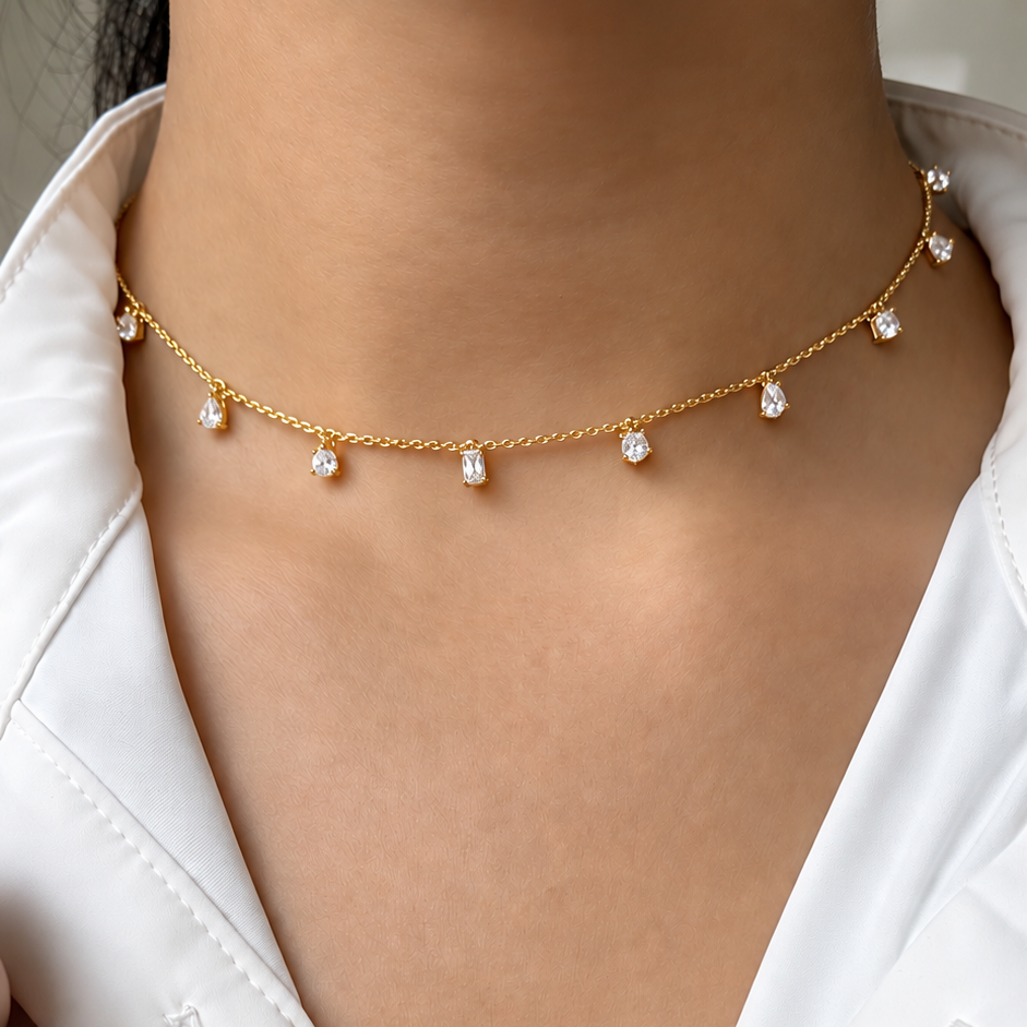 Mixed-Cut Crystal Drop Choker