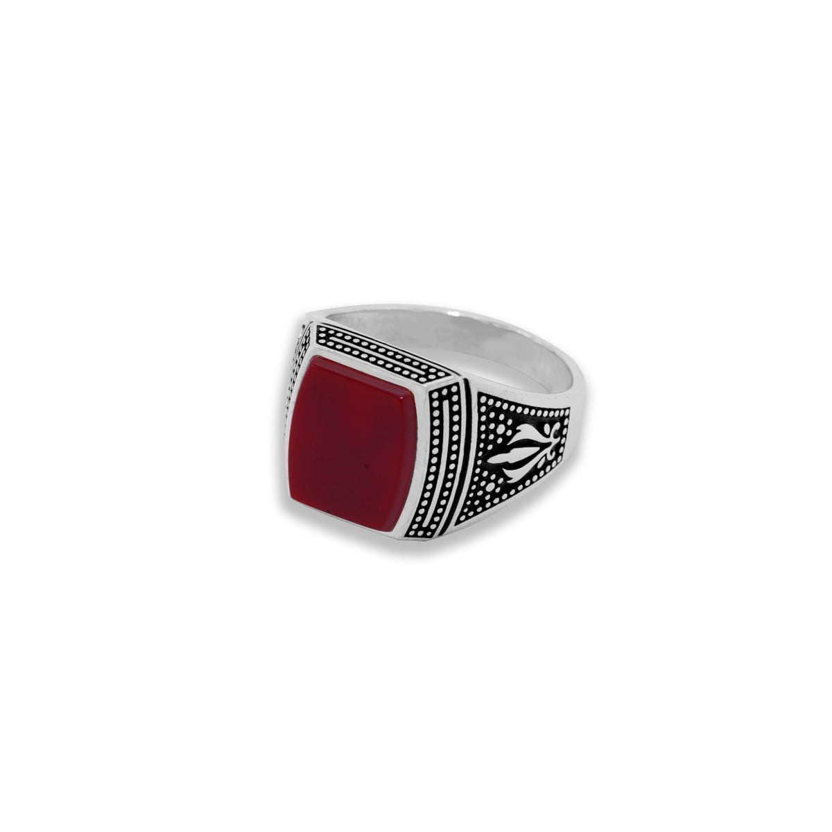 Maroon Silver Squoval Ring for Men