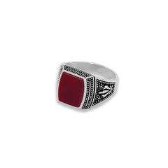 Maroon Silver Squoval Ring for Men