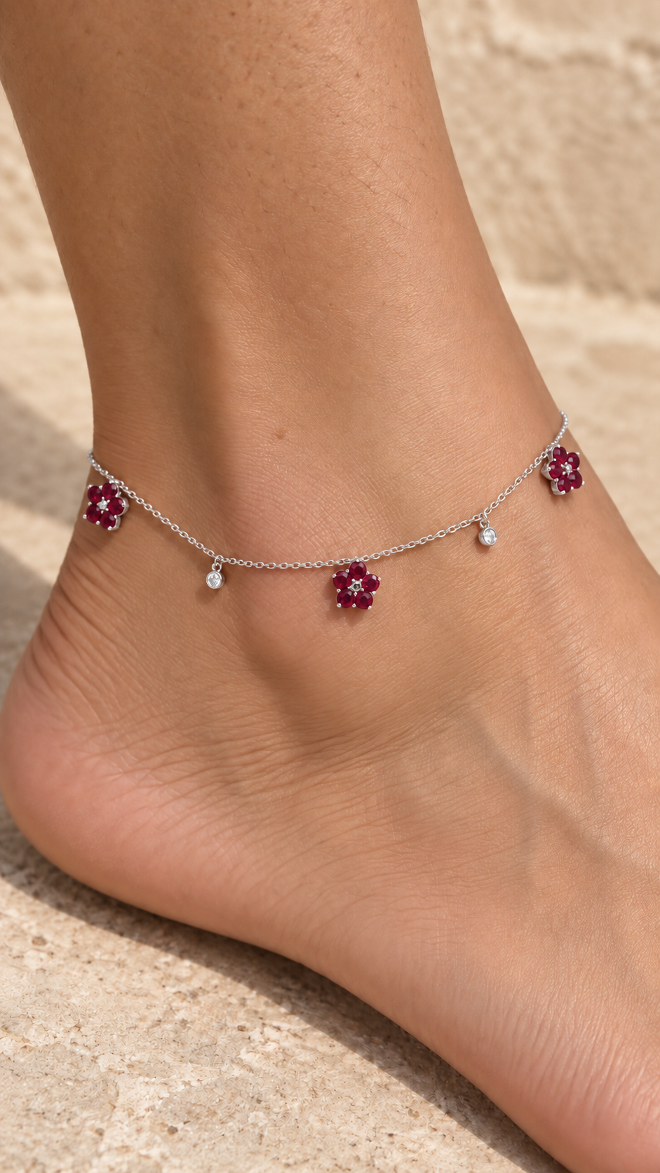 Ruby Red Floral Charm Anklet