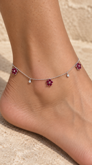Ruby Red Floral Charm Anklet