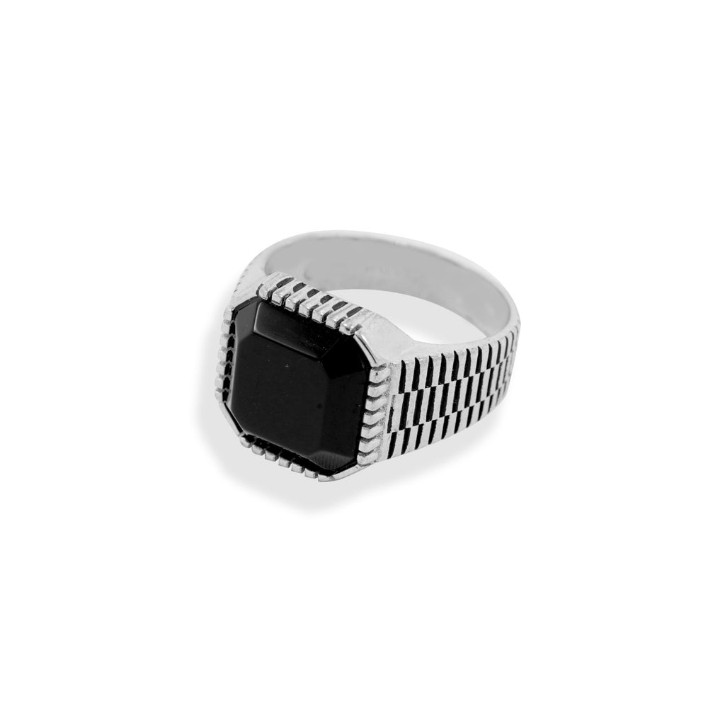 Rounded Square Black Stone Ring