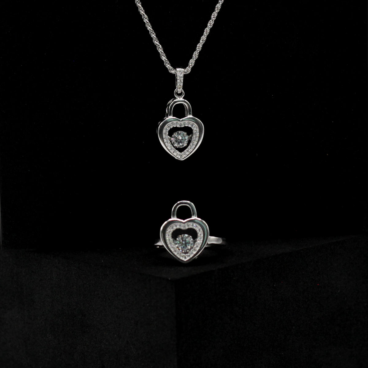 Dangling Heart Silver Set