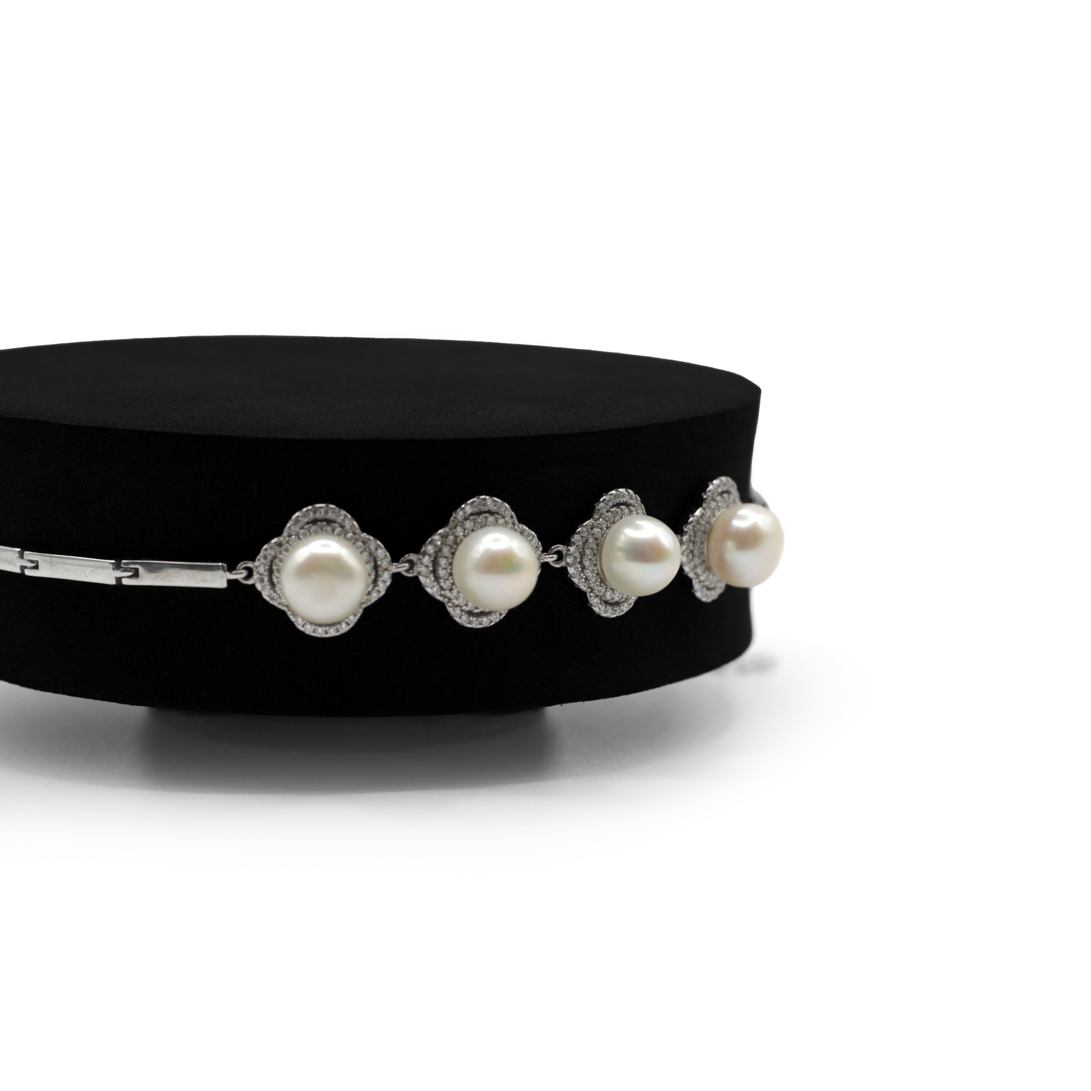 White Pearl Floral Bracelet