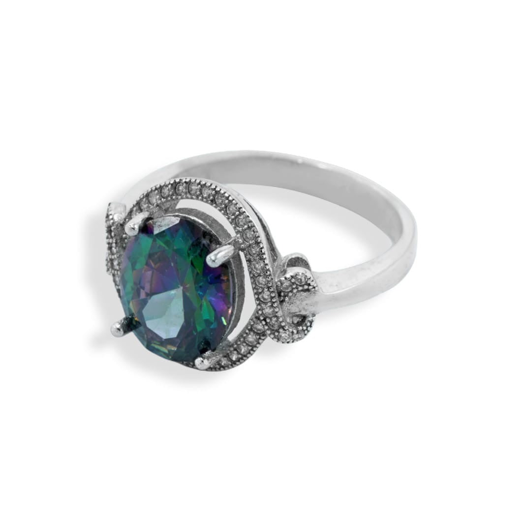 Moonstone Zircon Silver Ring
