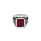 Maroon Silver Squoval Ring for Men