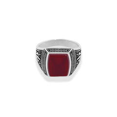 Maroon Silver Squoval Ring for Men