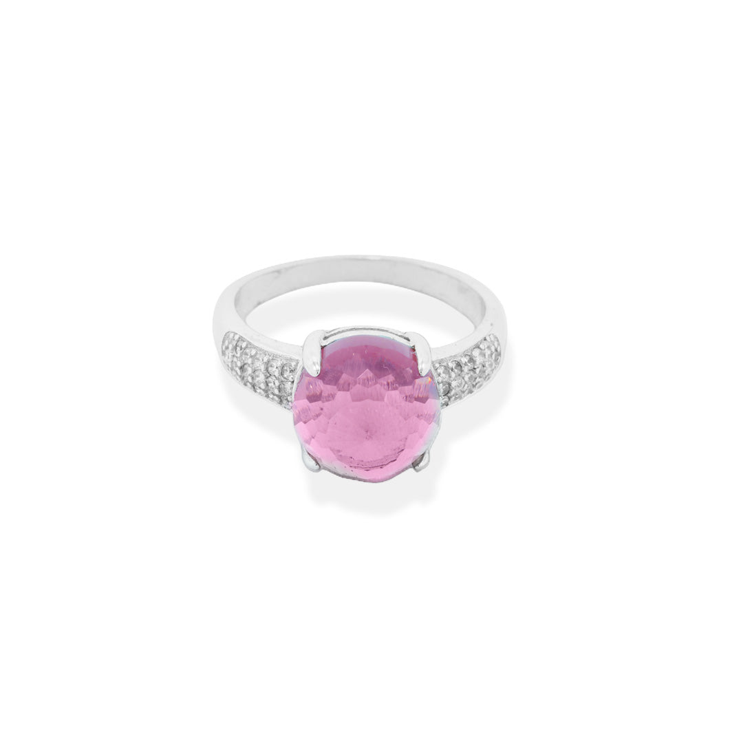 Circle Pink Silver Ring
