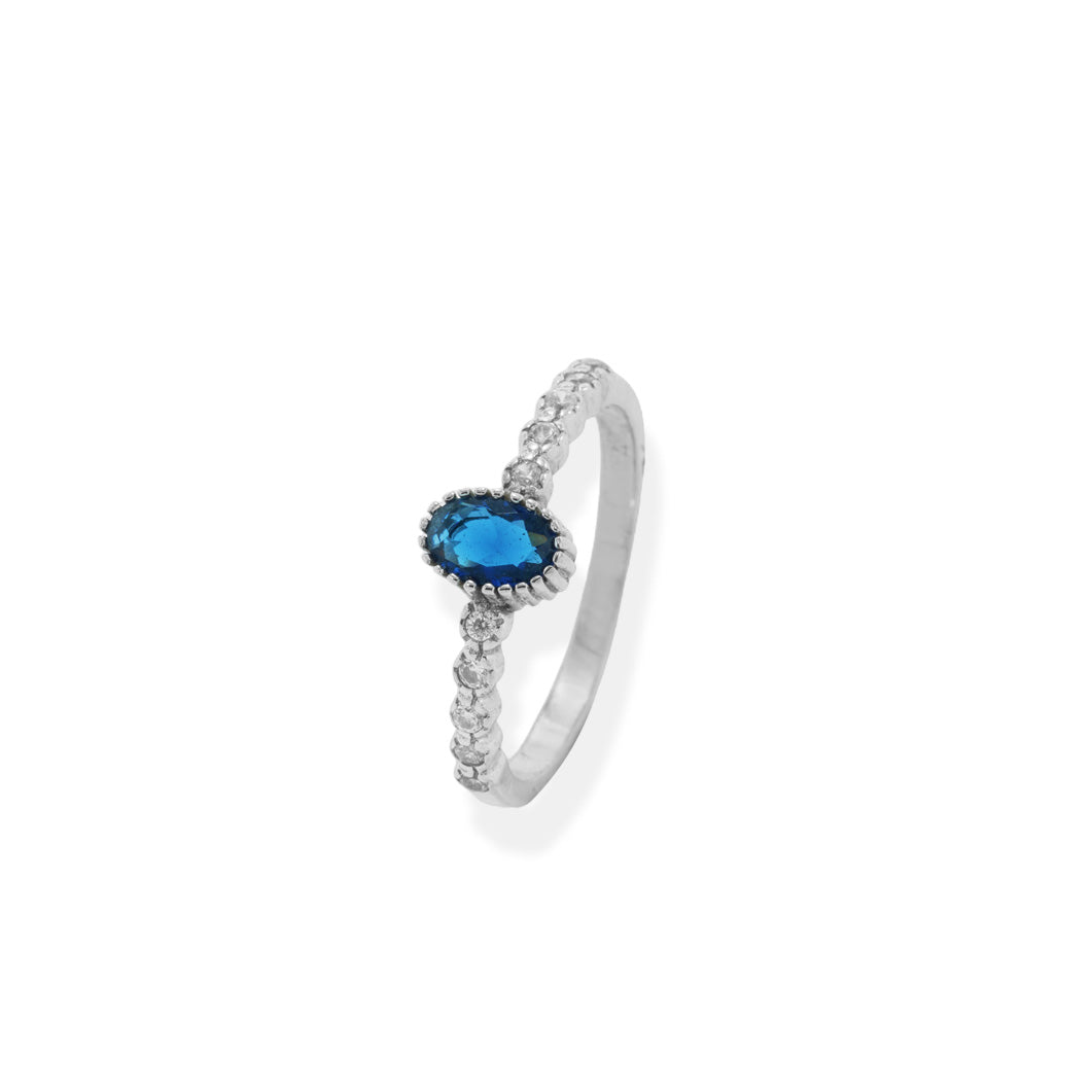 Navy Oval Sterling Silver Ring