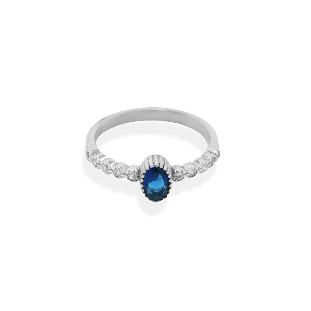 Navy Oval Sterling Silver Ring