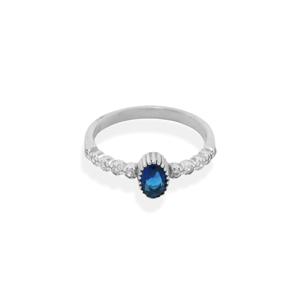 Navy Oval Sterling Silver Ring