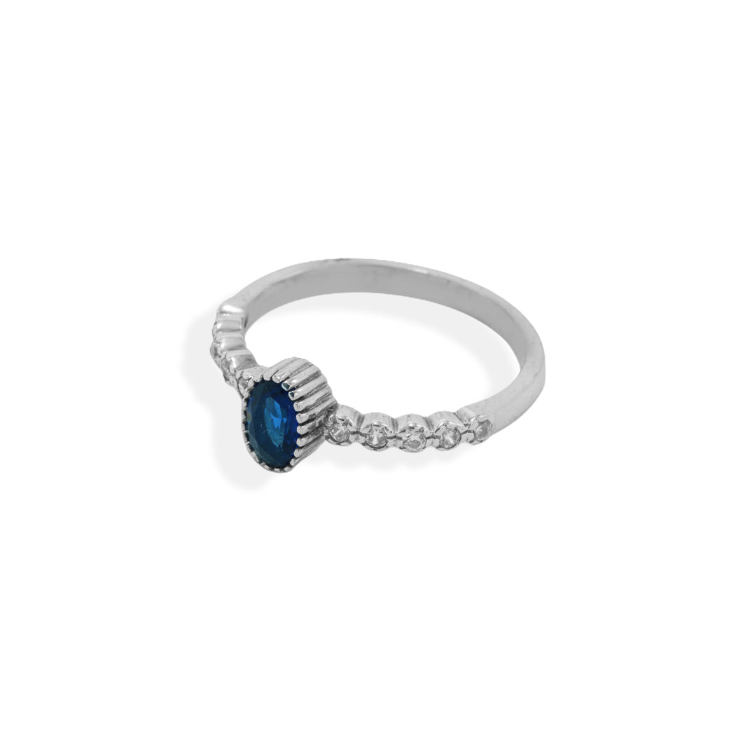 Navy Oval Sterling Silver Ring