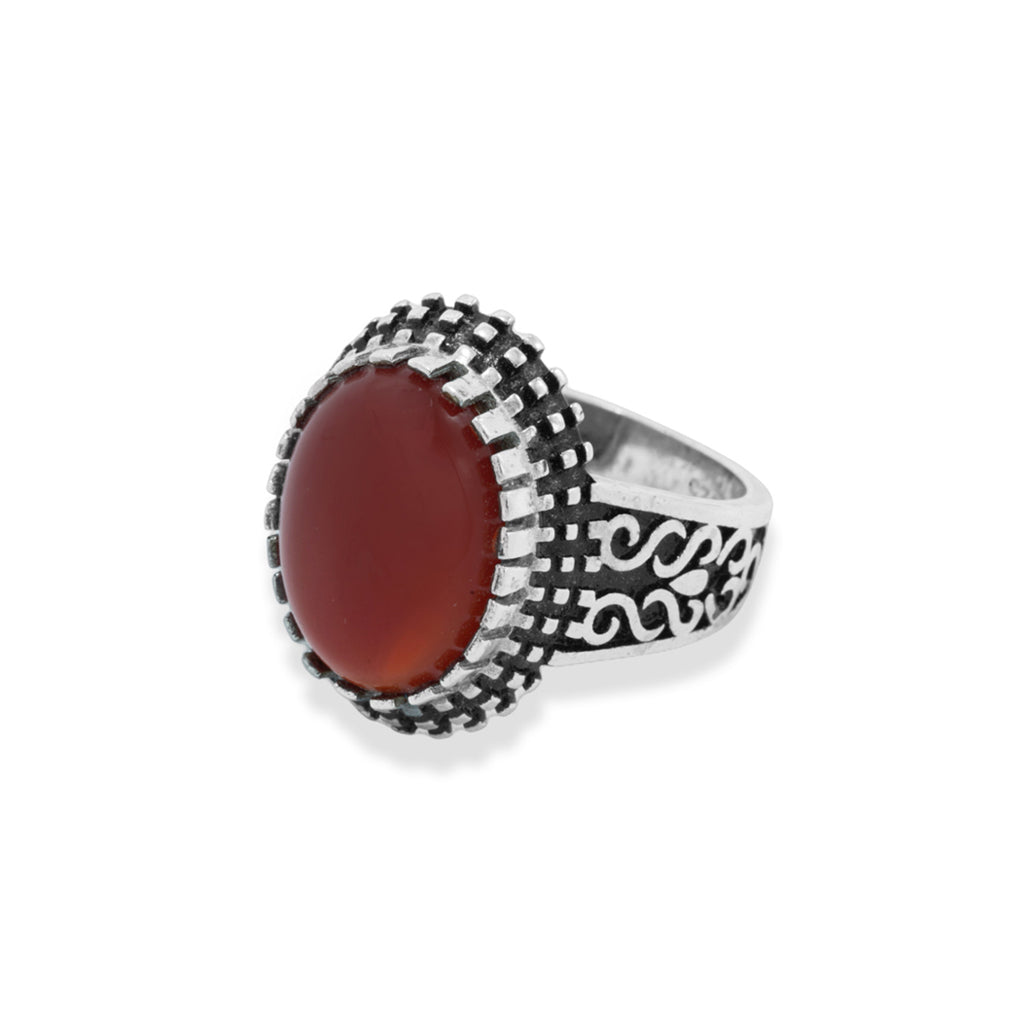Oval Maroon Zircon Ring For Men
