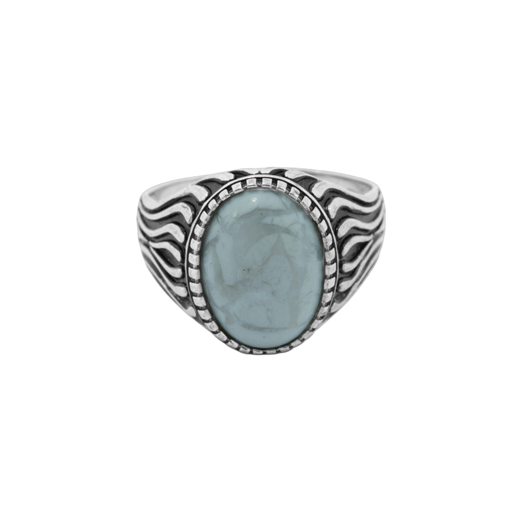 Patterned Marble Silver Men's Ring