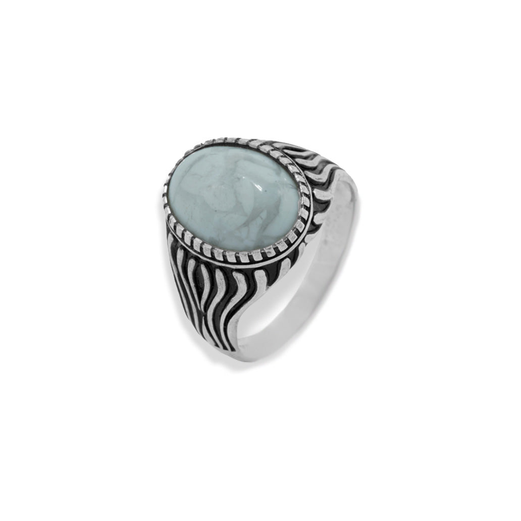 Patterned Marble Silver Men's Ring