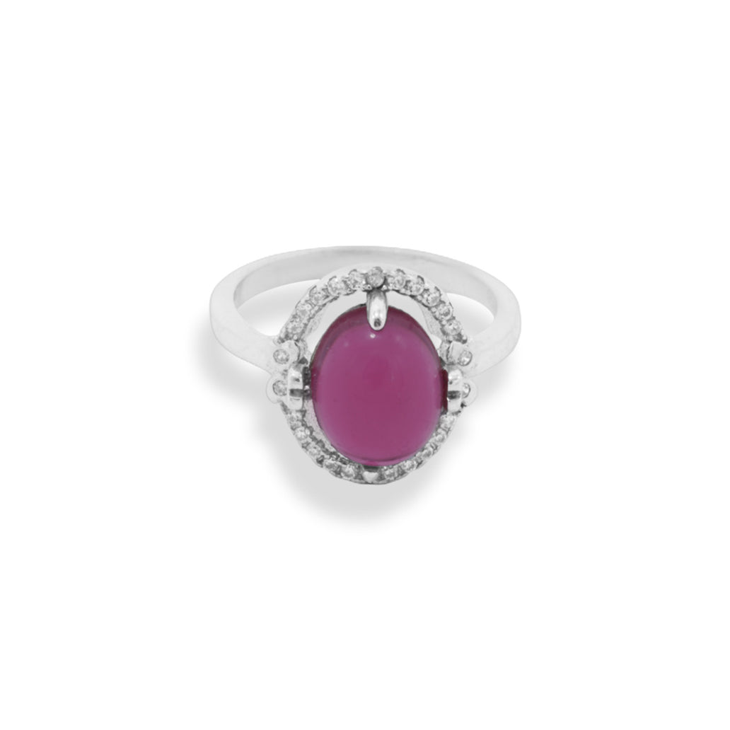 Rose Pink Stone Silver Ring