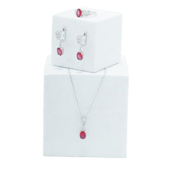 Jewelry sterling silver set with necklace, earrings, and ring pink zircon