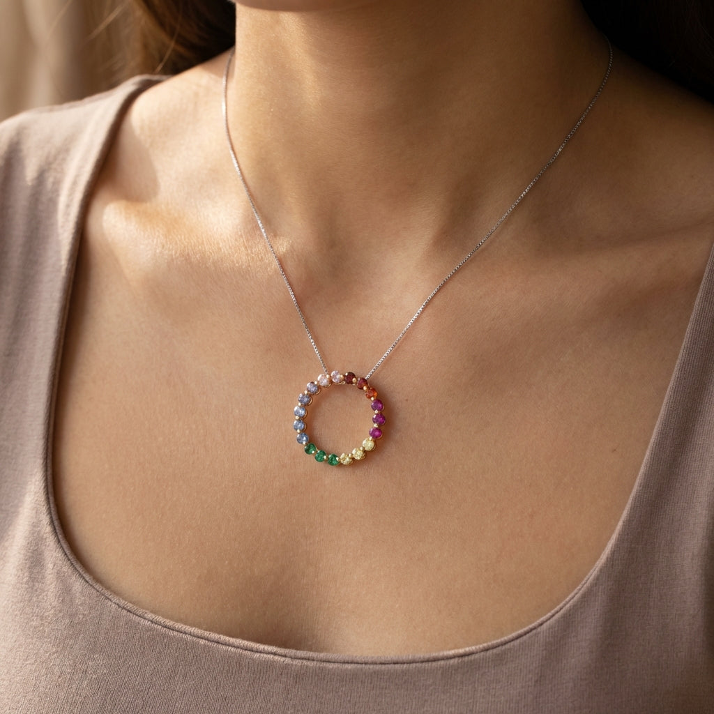 Rainbow Circle Necklace (Gold Plated Pendant)