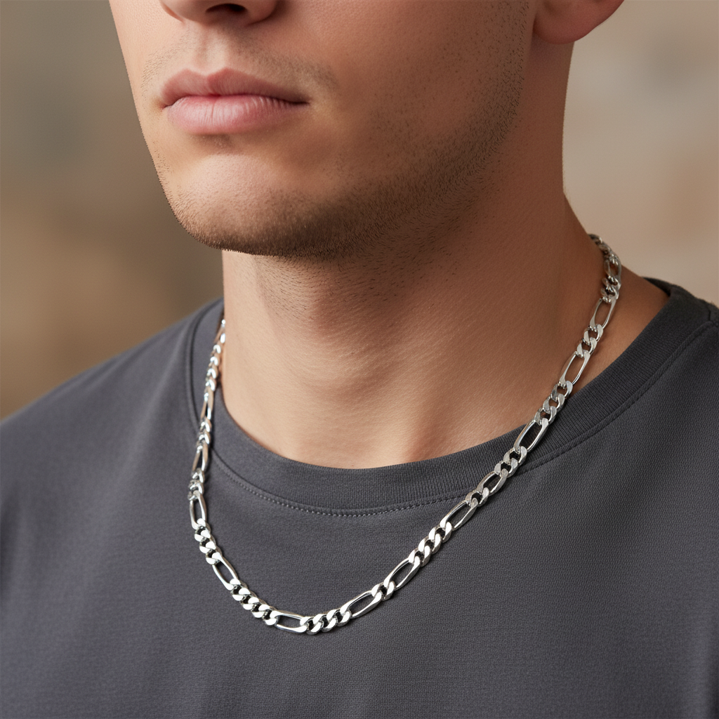 Sterling 925 Silver Figaro Chain - 23 inches, 9.5mm