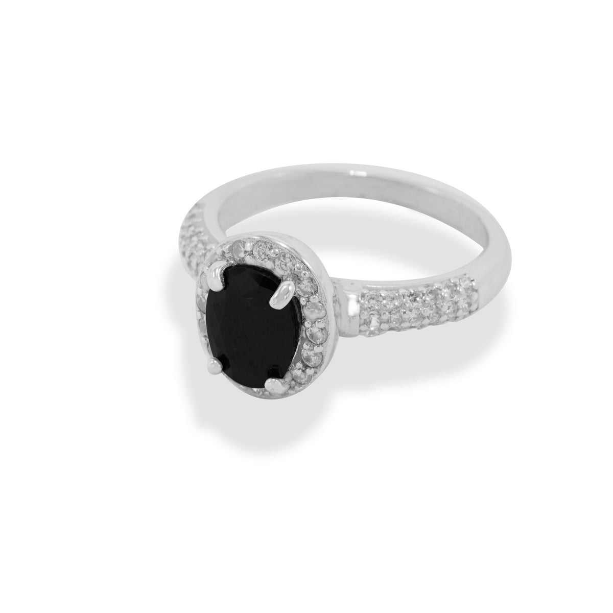 Black Oval Zirconia Silver Ring