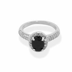 Black Oval Zirconia Silver Ring