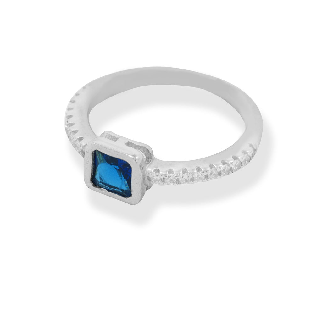 Square Blue Silver Ring