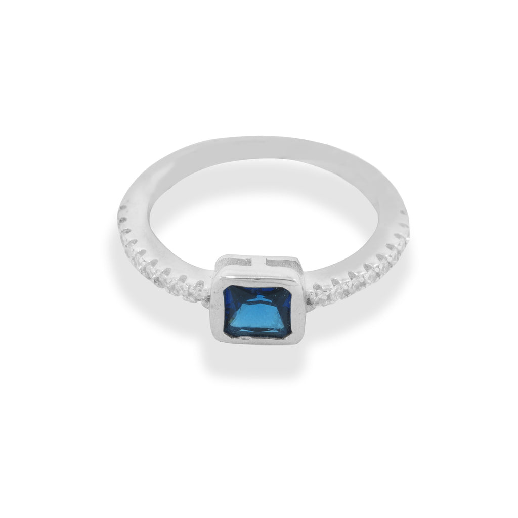 Square Blue Silver Ring