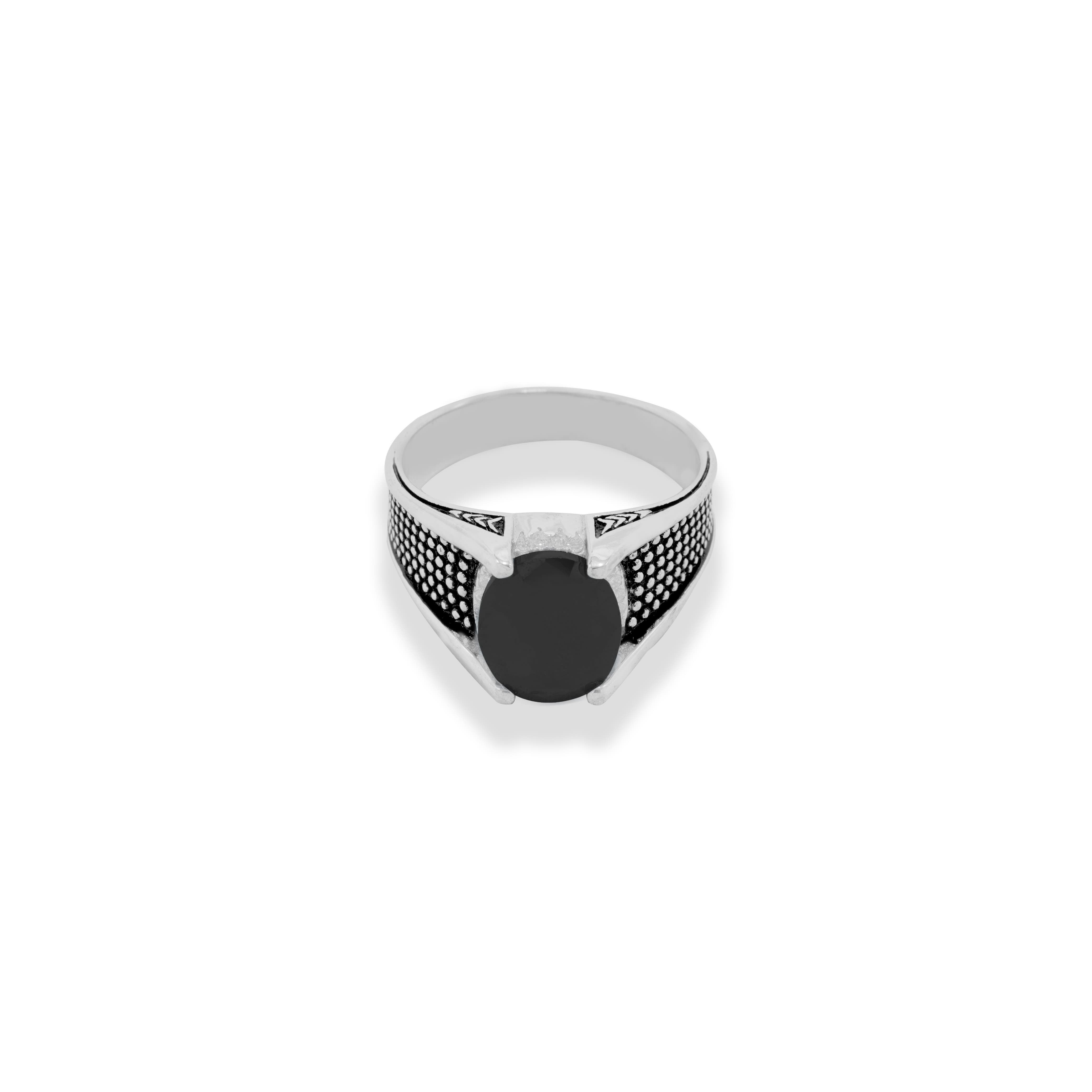 Dotted Black Stone Ring For Men