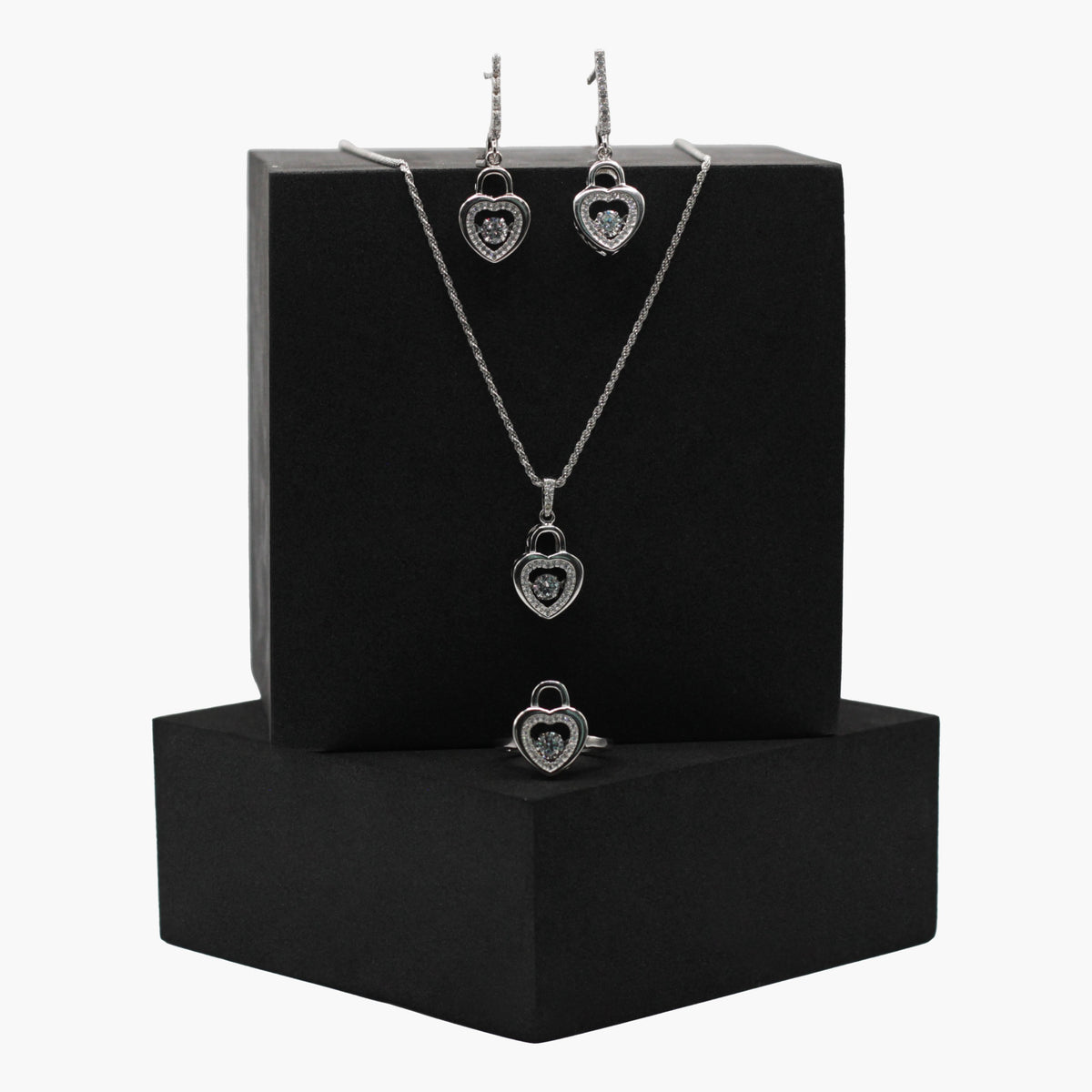 Dangling Heart Silver Set