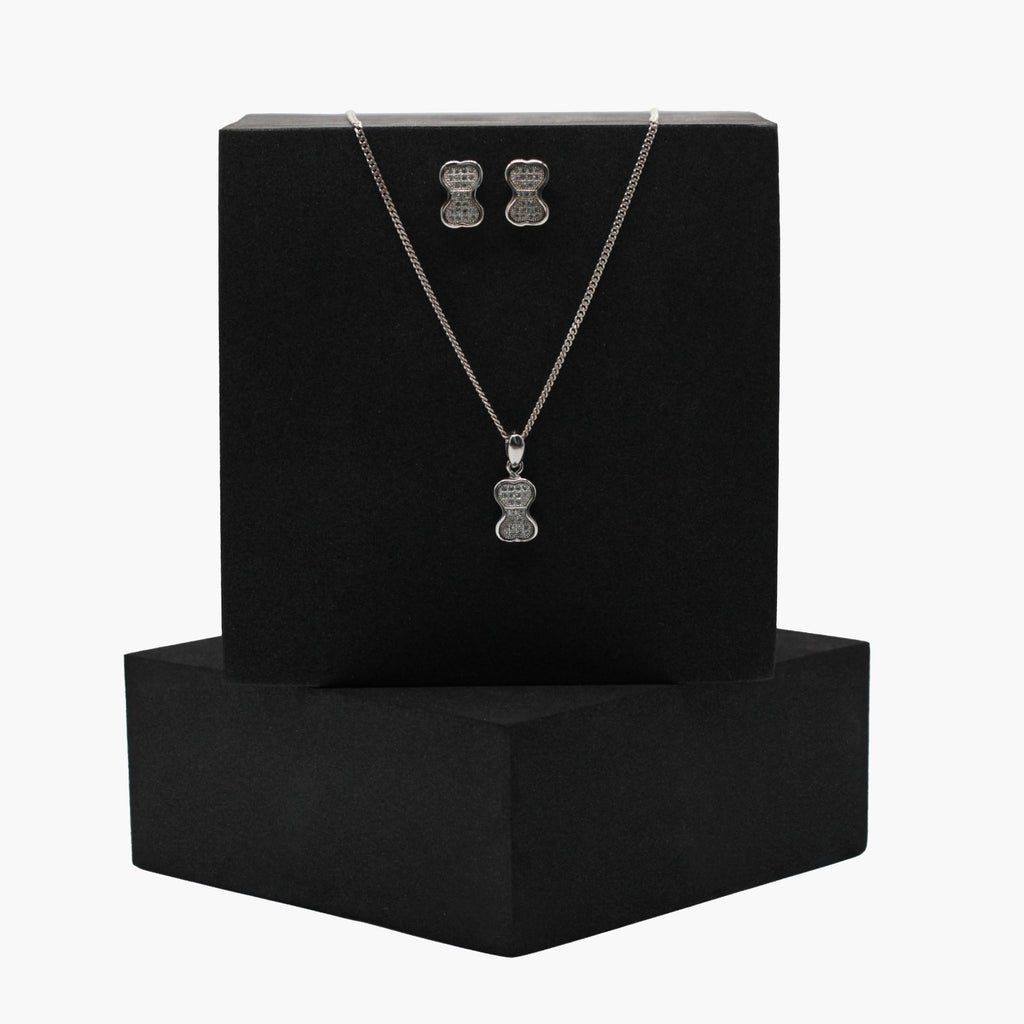Bow Pendant Silver Set