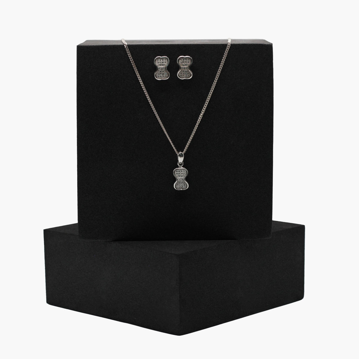 Bow Pendant Silver Set