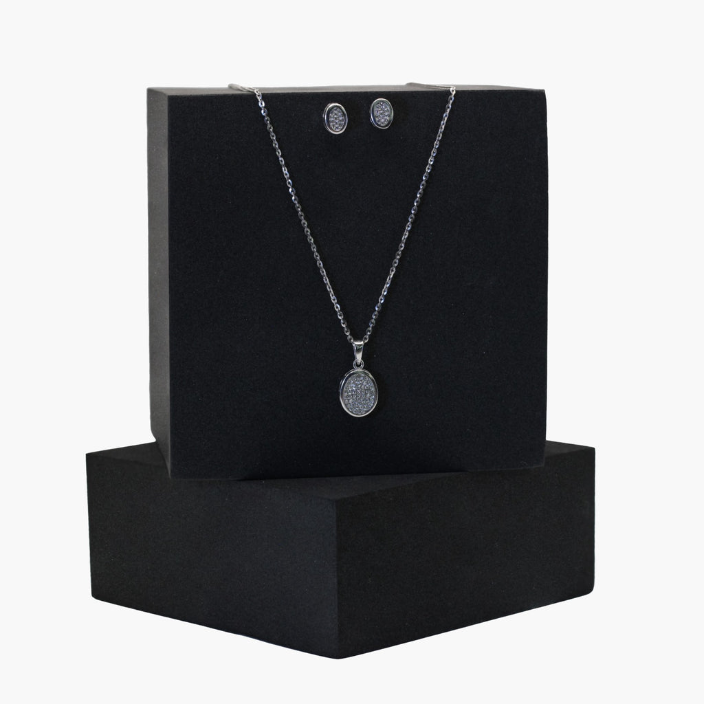 Oval Pendant Silver Set