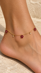 Ruby Red Floral Charm Anklet