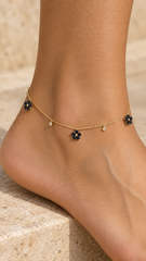 Deep Blue Floral Charm Anklet
