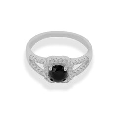 Black Zircon Silver Band Ring