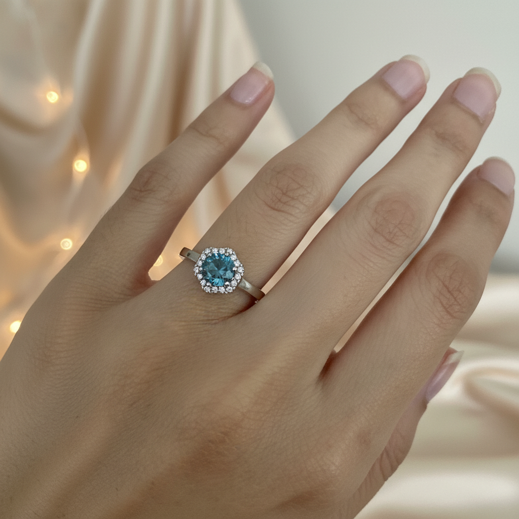 Hexagonal Stone Silver Ring