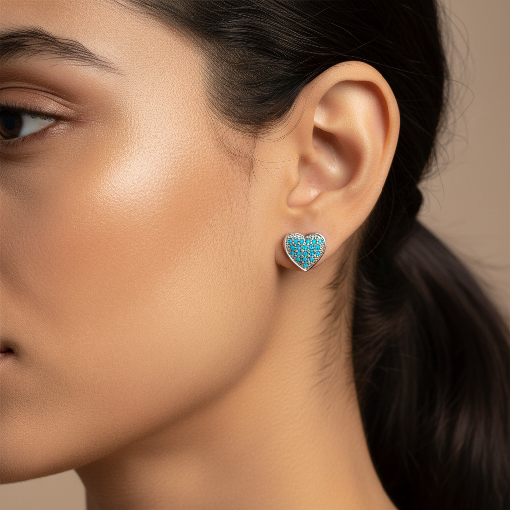 Blue Heart Studs