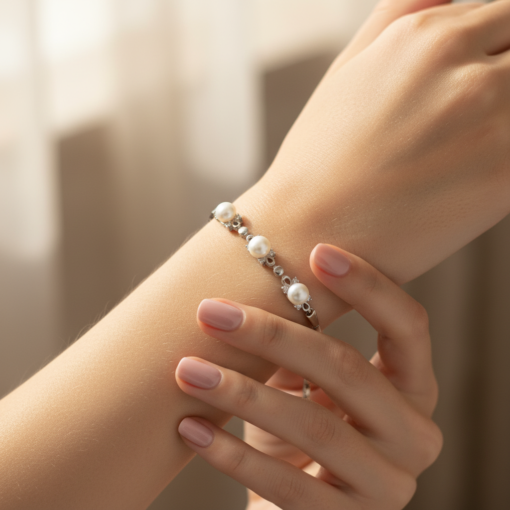 White Pearl Silver Bracelet