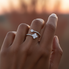 Silver Clover Size Adjustable Ring