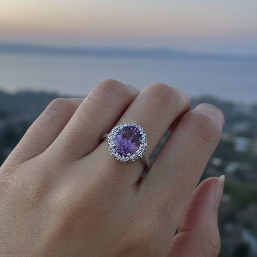 Silver Ring with Purple Zircon