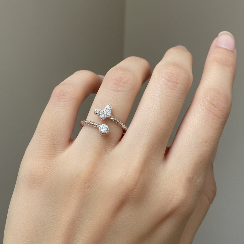 Butterfly - Size Adjustable Silver Ring