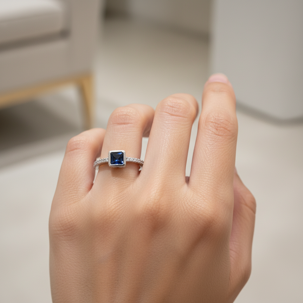 Square Blue Silver Ring