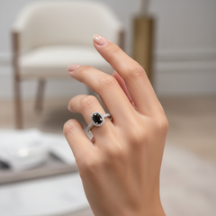 Black Oval Zirconia Silver Ring