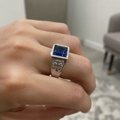 Flat Blue Silver Ring