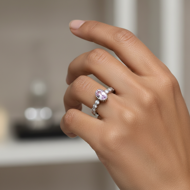 Pink Oval Stone Ring