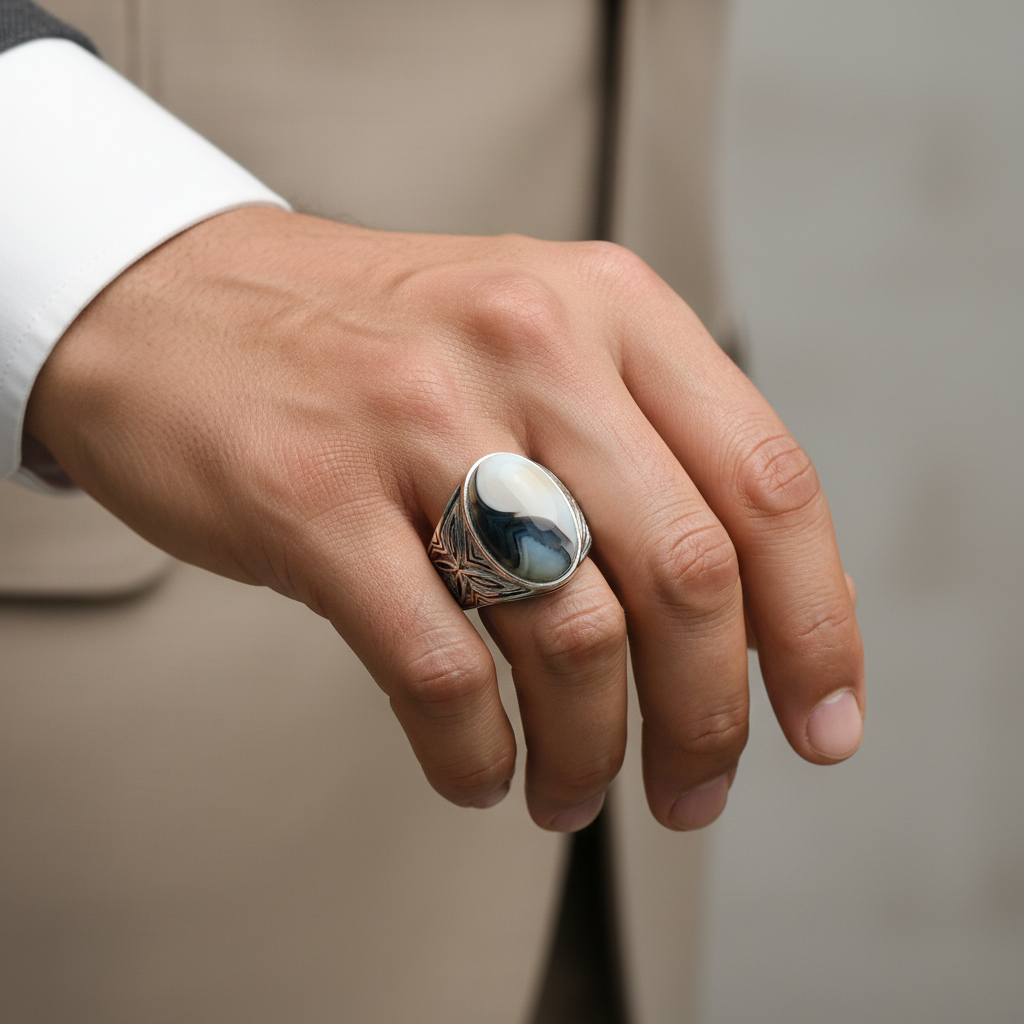 White Grey Marble Ring